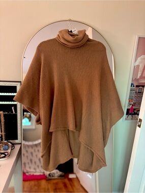 Express Camel Turtleneck Poncho Sweater